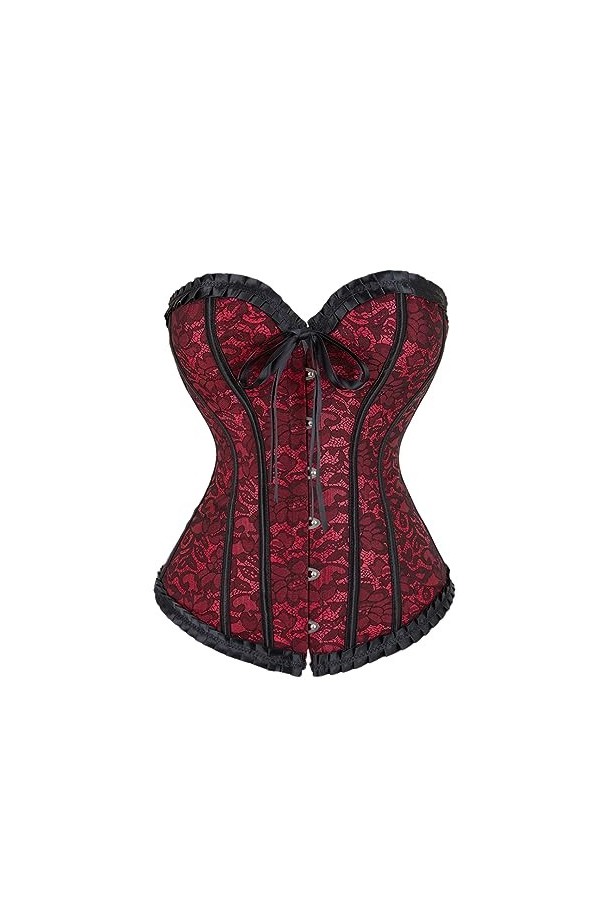 Rfmfkkg Body Shapewear Corselet Sexy Bustier Floral Dentelle Plissée Garniture Corset Top Avec, Rouge, 4XL