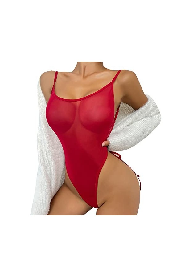 Lingerie tendance pour femmes - Lingerie sexy pour femmes - Costumes en dentelle à carreaux rouges - Culotte de Saint-Valenti