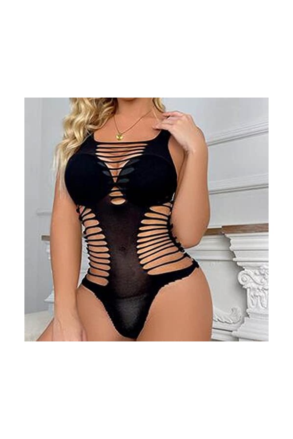 Ensemble de lingerie deux pièces en résille pour femme - Lingerie sexy transparente - Taille haute - Chaps sexy pour femme - 