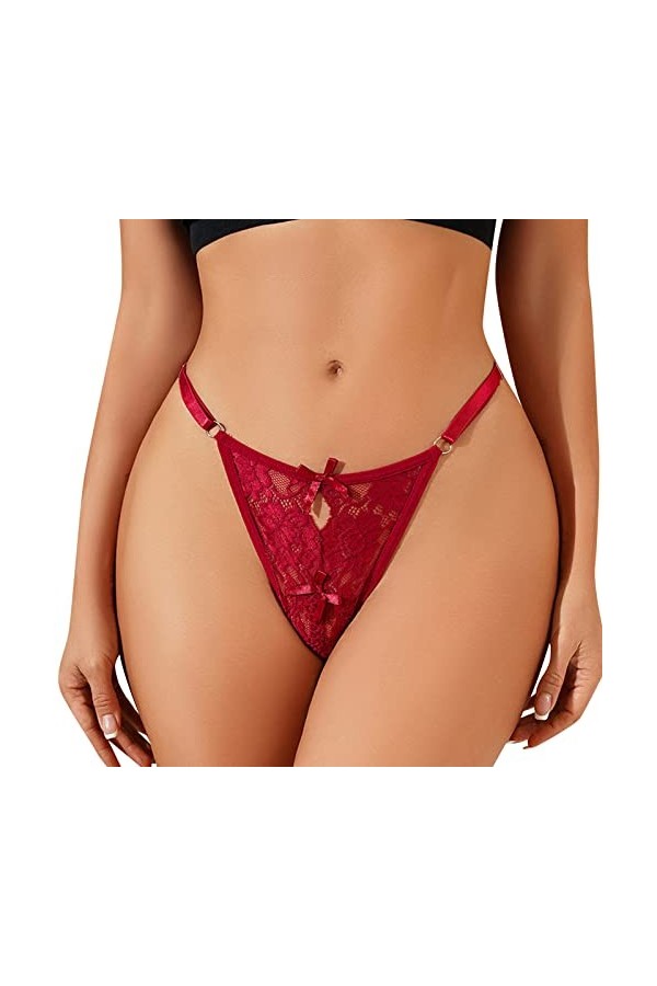 PAIDAXING Culottes grande taille pour femmes 4x-5x - Culotte en dentelle jacquard ajourée sexy taille basse string culotte tr