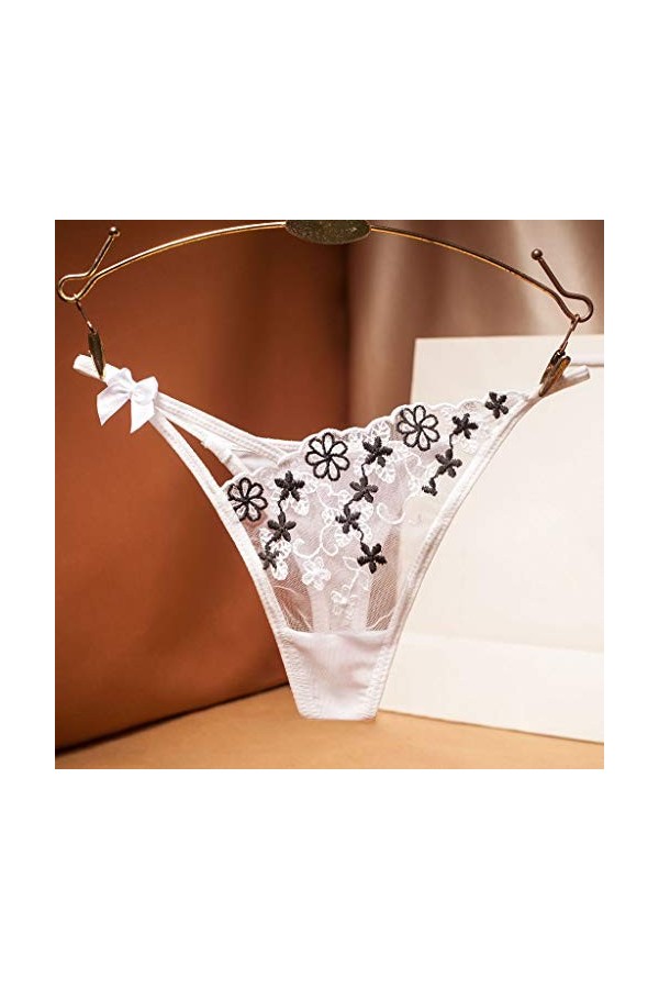 Culottes Sous-vêtements Pure Culotte Femme Broderie String en résille Fleurs Body Dentelle Lingerie, Blanc., taille unique