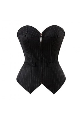 SHANHE Black Striped Overbust Corset Office Lady Corselet Sexy Femmes Zipper Front Corset Bustier Bustier Lingerie Top Costum