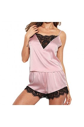Chemise de nuit sexy pour femme - Col en V - Nuisette sexy - Décontractée - Pour la maison, Rose, L