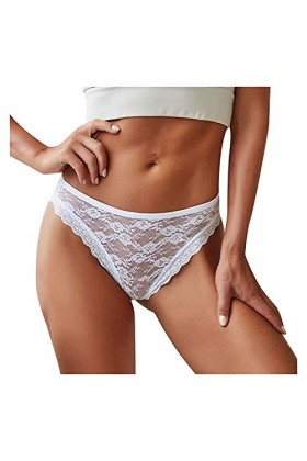 Jiabing Culotte Lacte-up Out Dentelle pour Les Femmes Sexy Culotte Creuse Crochet Lingerie Chat White, M 
