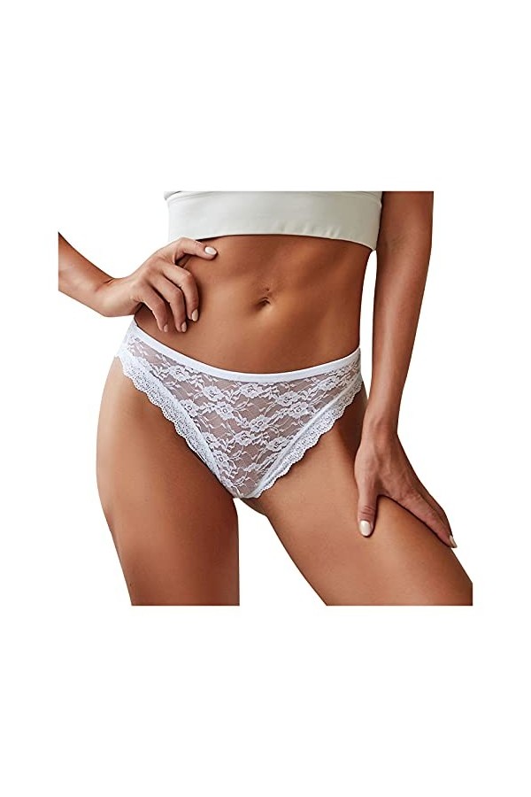Jiabing Culotte Lacte-up Out Dentelle pour Les Femmes Sexy Culotte Creuse Crochet Lingerie Chat White, M 