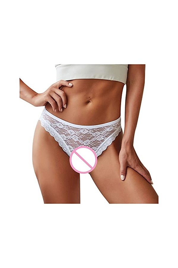 Jiabing Culotte Lacte-up Out Dentelle pour Les Femmes Sexy Culotte Creuse Crochet Lingerie Chat White, M 