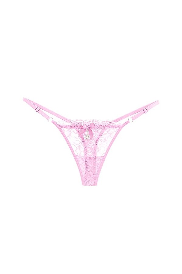 Générique String Femme Sexy Chic Hot Tanga Dentelle String en Dentelle Transparente pour Femmes, Taille réglable, nœud en Mai
