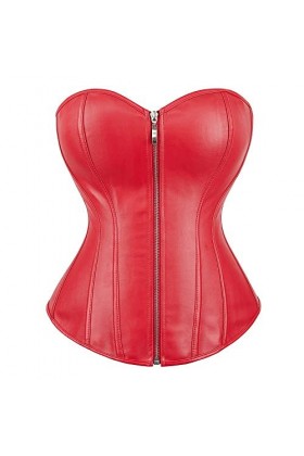 Corsets Pour Femmes/Simili Cuir Maigre Lisse Chevrons Rouge Pur Plus La Taille 6Xl Corset À Fermeture Éclair/Surbuste Bustier
