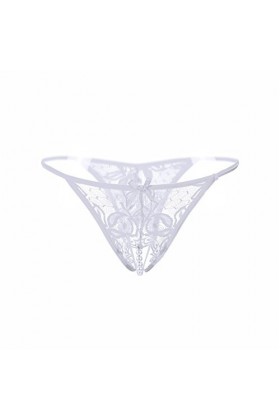 Femmes Dentelle Culotte Chaîne Entrejambe avec Perles pour Masser Sous-vêtements Lingerie Set Champagne, Blanc., taille uniqu