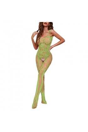 Jiabing Résille Bodystocking Nylon Sexy Lingerie pour Femmes Full Body Bas Ouvert Entrejambe Body Full Body Bas Résille Ensem