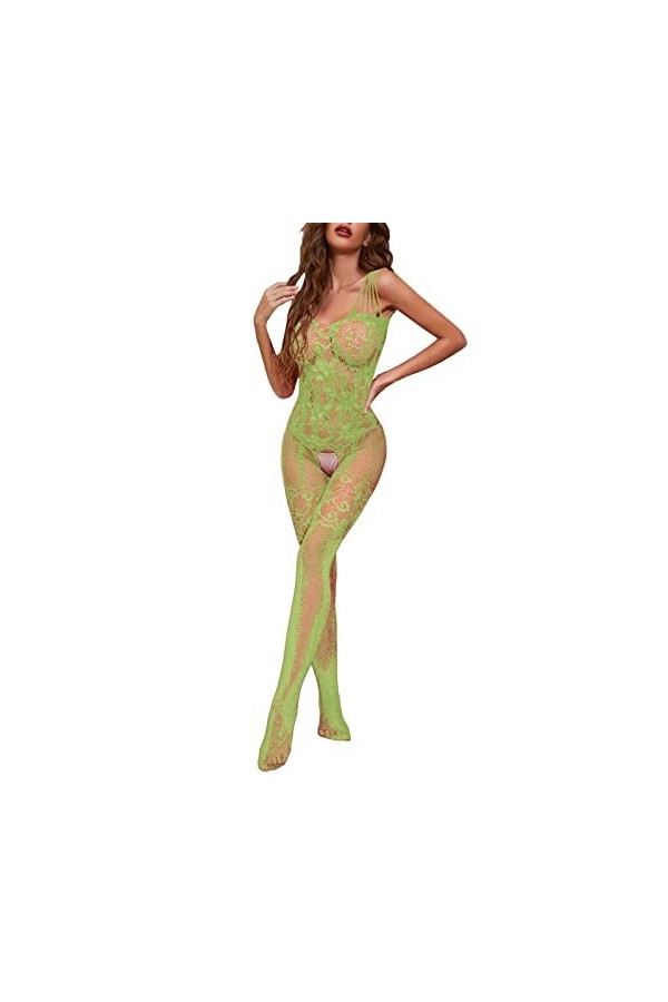 Jiabing Résille Bodystocking Nylon Sexy Lingerie pour Femmes Full Body Bas Ouvert Entrejambe Body Full Body Bas Résille Ensem