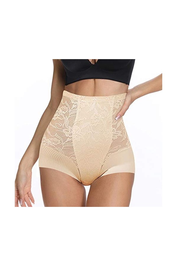 Gsheocm Sous-vêtements de sport pour femme - Pantalon à hautes hanches - Coupe du ventre - Forme de dentelle - Pour femme pos