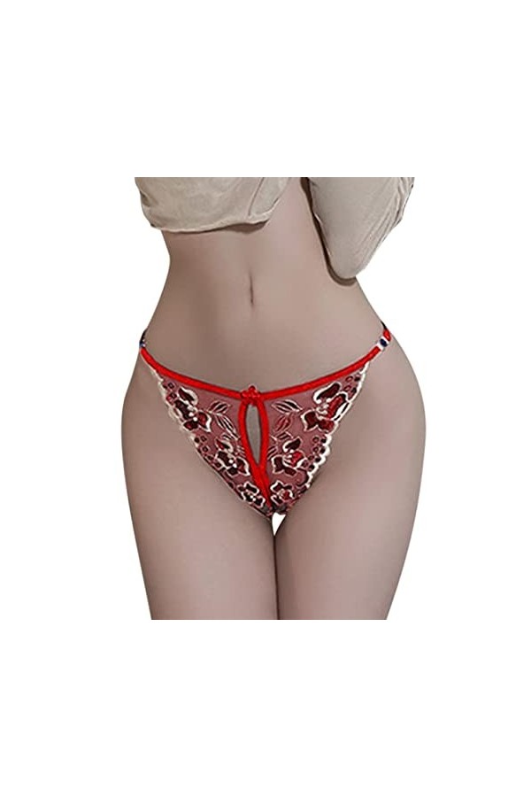 Gelb&Schwarz Ensemble Fluide Culotte brodée pour Dames Clignotant Taille de réglable Sexy Entrejambe Ouvert String en Maille 