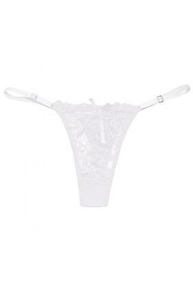 String sexy en dentelle pour femme - Dos en T - Taille basse - Transparente - Extensible - Respirant - En forme de V, BLANC, 