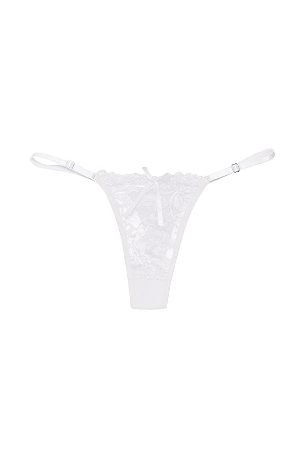 String sexy en dentelle pour femme - Dos en T - Taille basse - Transparente - Extensible - Respirant - En forme de V, BLANC, 
