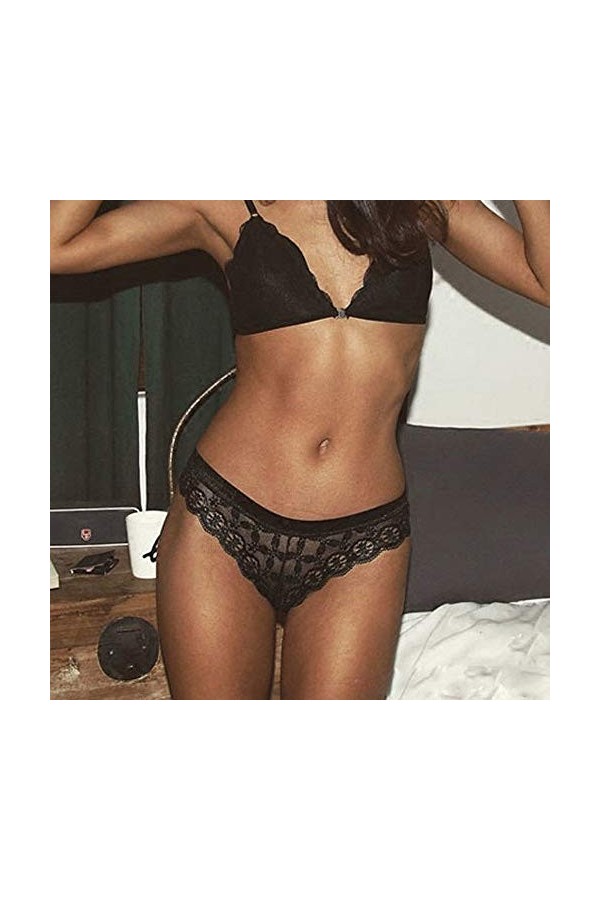 String en dentelle pour femme - Dos en T - Taille basse - Culotte transparente extensible respirante sans couture en forme de