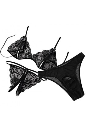 T-Word Sexy sous-vêtements 3 et Hommes Sets Appel Taille Transparente Basse Femmes Dentelle sous Lingerie Black, One Size 