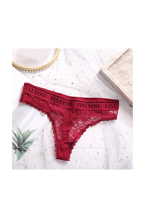 Culotte courte pour femme en maille avec nœud brodé en dentelle transparente String sexy Bandage dos Culotte creuse Slip asso