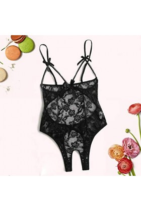 Hasagimol Lingerie Sexy De Pute Femme One-Piece Deep V Dos Nu Réglable Teddy Sous-VêTement Entrejambe Dentelle Babydoll Body 