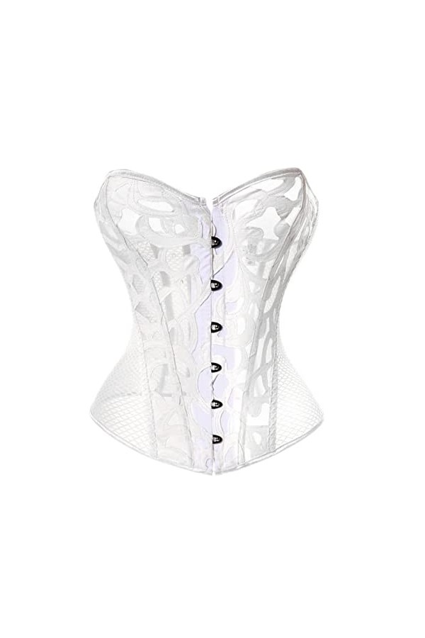SHANHE Noir Femmes Respirant Shapwear Costumes Sexy Transparent Mesh Corselet Évider Corset Bustier Top avec G String-Blanc,X