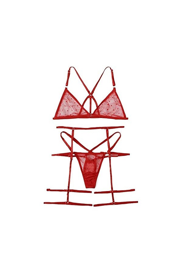 Ensemble Lingerie Sexy Femme Coquine Hot Dentelle Jarretière Ensemble de Soutien-Gorge et de Culottes Sexy à Bretelles Elasti