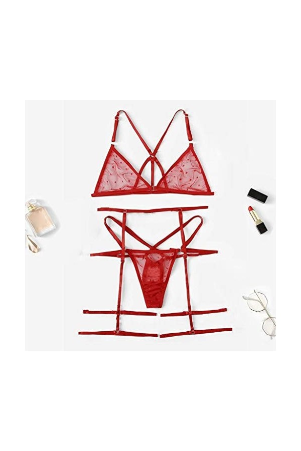 Ensemble Lingerie Sexy Femme Coquine Hot Dentelle Jarretière Ensemble de Soutien-Gorge et de Culottes Sexy à Bretelles Elasti