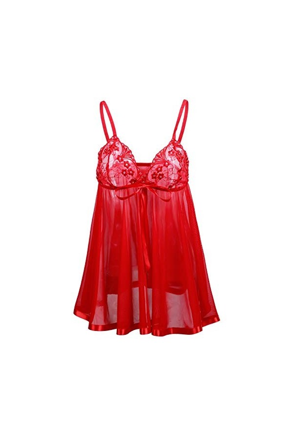 Nouveauté 2023 – Vêtement de nuit sexy en dentelle avec nœud papillon – Lingerie sexy pour femme, Rouge, 5XL