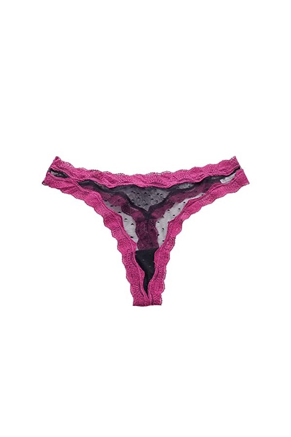 String sexy en dentelle avec empiècements en maille transparente de couleur contrastée et bords ondulés - Grande taille, Noir