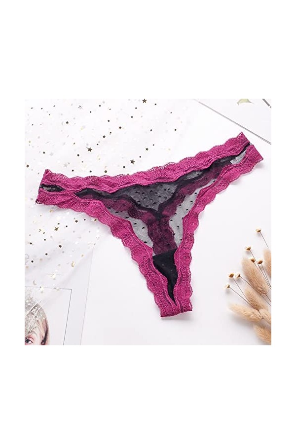 String sexy en dentelle avec empiècements en maille transparente de couleur contrastée et bords ondulés - Grande taille, Noir