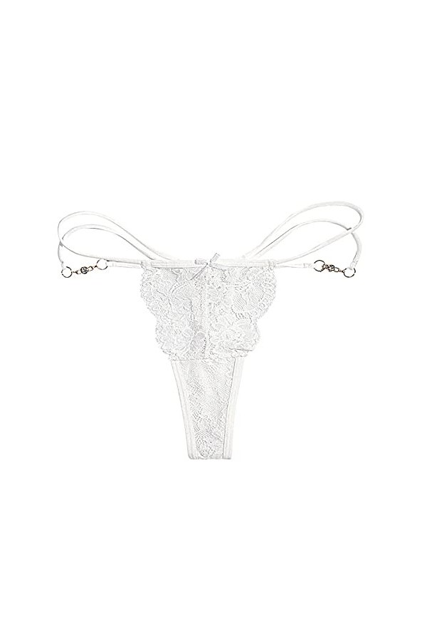 Culotte sexy en dentelle pour femme - Ultra fine - Transparente - En coton, blanc, XS