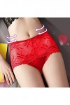 Culotte en dentelle taille haute sexy transparente sans couture grande taille pour femme en coton, Rouge, XL