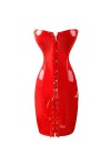 SHANHE Steampunk Femmes Brillant PU Cuir Overbust Long Corset Robe Taille Formateur Bustiers Corselet Sexy Col V Profond Cour