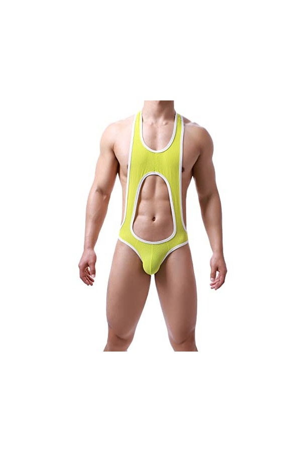 Boxer sexy en maille respirante pour homme, jaune, XL