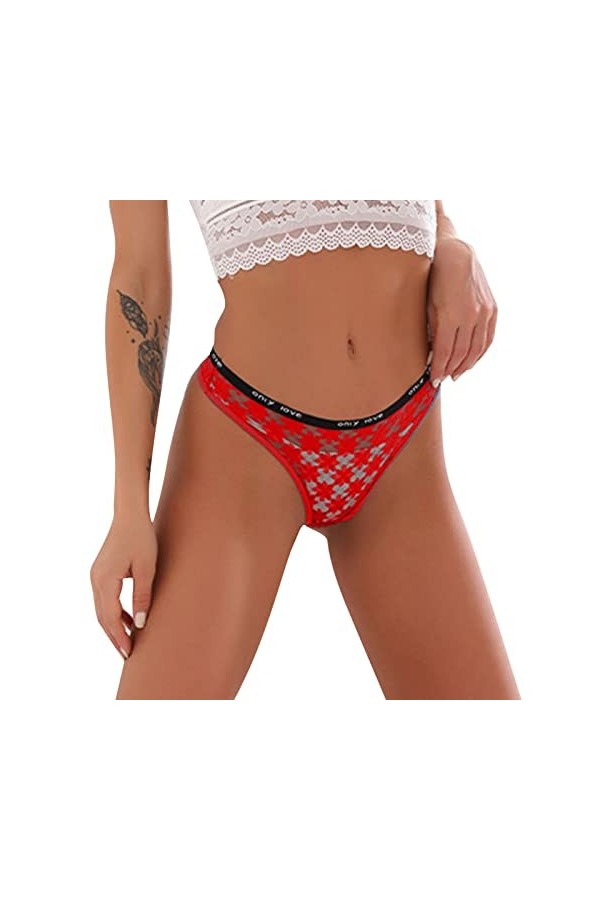 Culotte string sexy en dentelle avec dos en T pour femme - Grande taille - Transparent - 100 % coton - Sous-vêtements pour fe