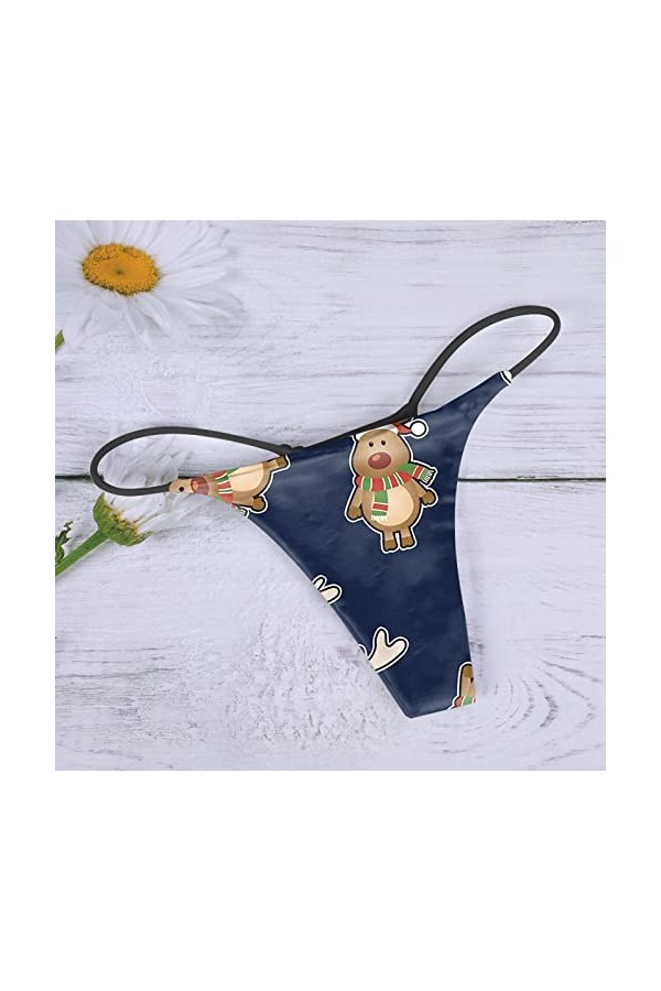 String sexy imprimé de Noël doux et confortable taille basse culotte taille haute pour femme en dentelle, noir foncé, L