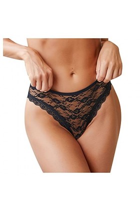 Jiabing Culotte Lacte-up Out Dentelle pour Les Femmes Sexy Culotte Creuse Crochet Lingerie Chat Black, XL 