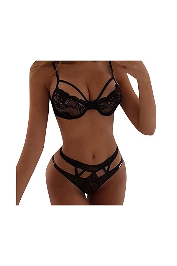 iYmitz Ensembles Sexy Femme sous-vêtements Creux à Trois Points sous-vêtements Sexy Bikini Sexy Ensemble Noir pour Femmes