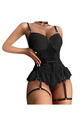 Lingerie sexy en dentelle pour femme - Grande taille, Noir , L