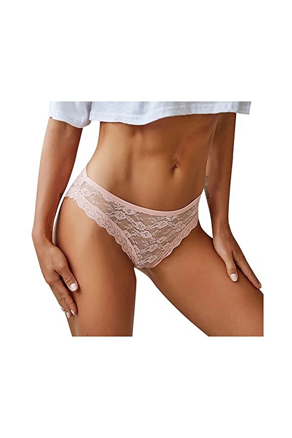 Jiabing Culotte Lacte-up Out Dentelle pour Les Femmes Sexy Culotte Creuse Crochet Lingerie Chat Pink, L 