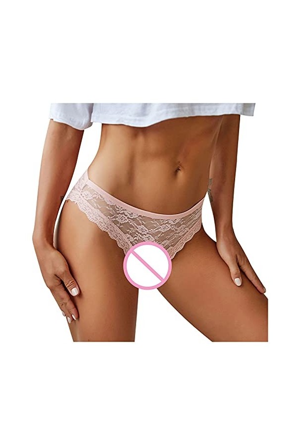 Jiabing Culotte Lacte-up Out Dentelle pour Les Femmes Sexy Culotte Creuse Crochet Lingerie Chat Pink, L 