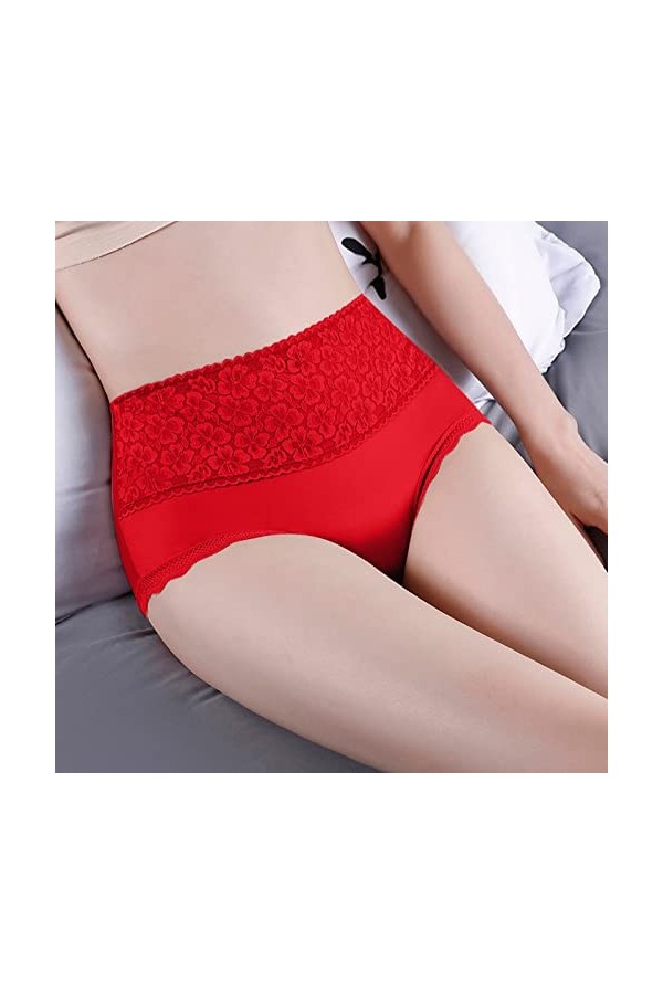 Culotte taille haute en maille sexy pour femme Taille 9, Red, XXL