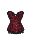 SHANHE Red Women Mesh Grid Lingerie Basque Corselet Bustier Floral Lace Overlay Corset Overbust Plus Size-805 Red, XL