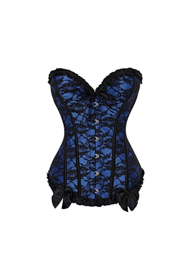 SHANHE Red Women Mesh Grid Lingerie Basque Corselet Bustier Floral Lace Overlay Corset Overbust Plus Size-805 Red, XL