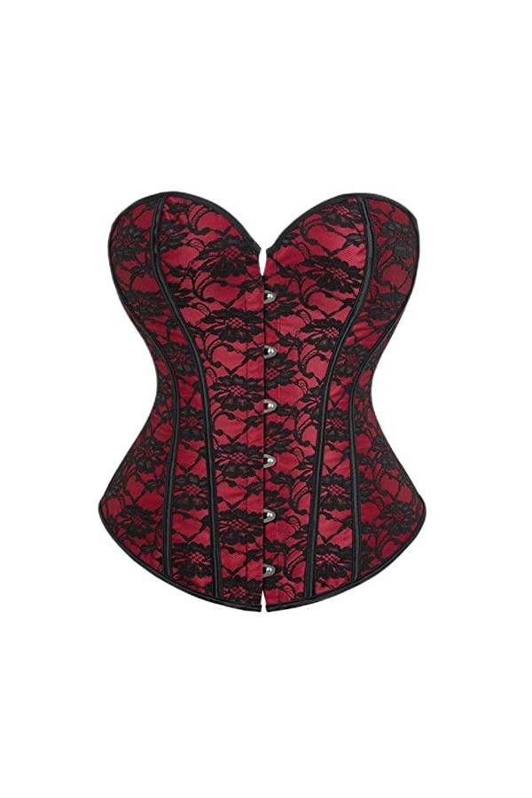 SHANHE Red Women Mesh Grid Lingerie Basque Corselet Bustier Floral Lace Overlay Corset Overbust Plus Size-805 Red, XL