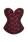 SHANHE Red Women Mesh Grid Lingerie Basque Corselet Bustier Floral Lace Overlay Corset Overbust Plus Size-805 Red, XL