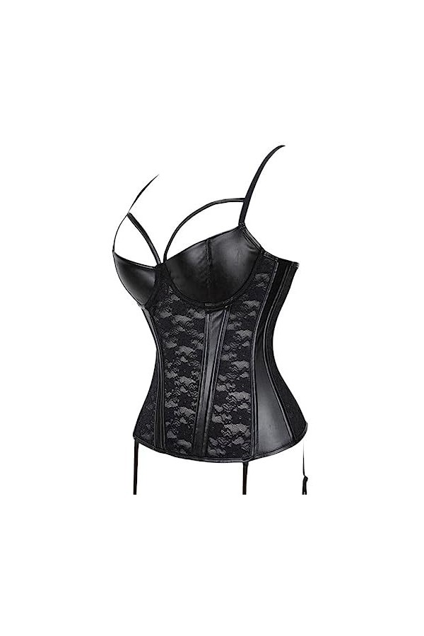 SHANHE 3/4 Coupe Rembourrée Corset Femme Faux Cuir Couture Dentelle Corset Désossé Réglable Crochet Oeil Bustier Plus La Tail