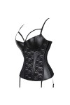 SHANHE 3/4 Coupe Rembourrée Corset Femme Faux Cuir Couture Dentelle Corset Désossé Réglable Crochet Oeil Bustier Plus La Tail