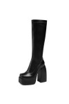 WOkismD 14.5CM / 5.7IN Bottes à semelles épaisses à talons hauts Bottes extensibles à talons épais,Noir,43 EU