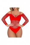LIBELLEFLY Body sexy à manches longues en maille pour femme, Rouge, taille unique