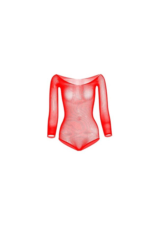 LIBELLEFLY Body sexy à manches longues en maille pour femme, Rouge, taille unique